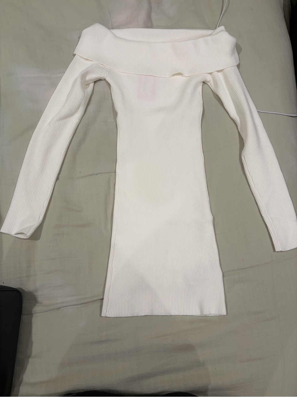 Edikted fold over Ribbed Cream Bodycon Dress